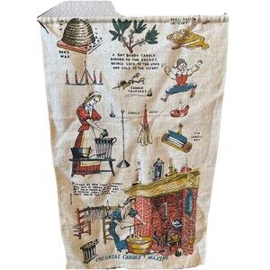 Vintage Wert Linen Tea Towel Bible Verse Colonial Candle Making Dish Bee Hive